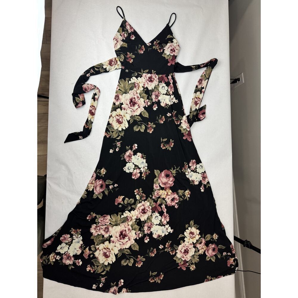 Windsor Black Floral Maxi Dress Boho Floral Cottagecore Evening Women's XS - Picture 4 of 8